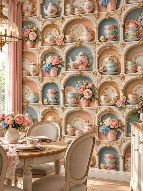 Vintage Floral Teacups Wallpaper
