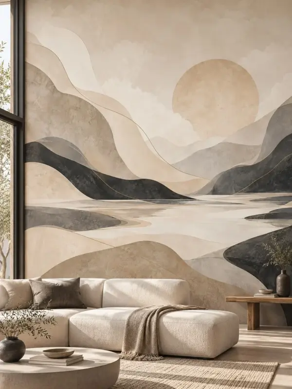 Landscape with Big Sun Abstract Wall Mural