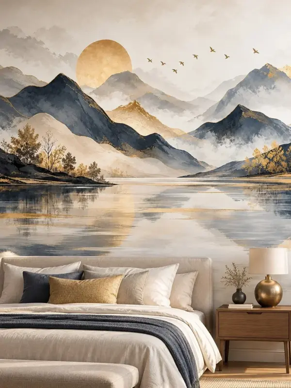 Serene Mountains and Sun Wall Mural