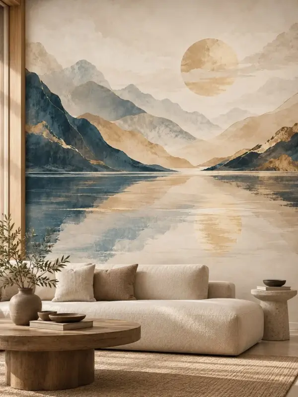 Mountains & Sun Landscape Wall Mural