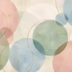 עיגולים חופפים בגווני ורוד, ירוק וכחול עם קווים זהובים וטקסטורה עדינה