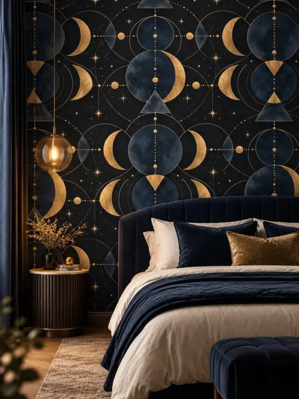 Celestial Gold and Navy Wallpaper