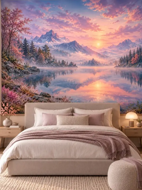 Mountain Lake Reflection at Sunrise Wall Mural