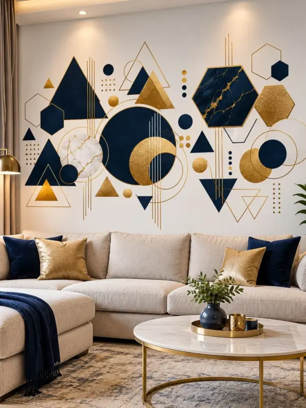 Navy and Gold Geometric Shapes Wall Decal