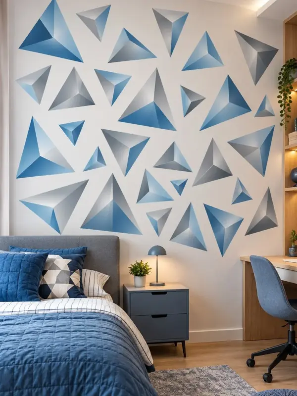 3D Blue and Gray Pyramids Wall Decal