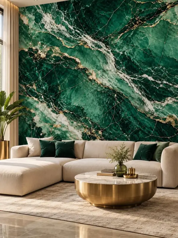 Emerald Green and Gold Marble Wallpaper