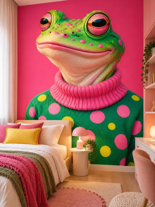 Cheerful Frog in a Polka-Dot Sweater Glass Print