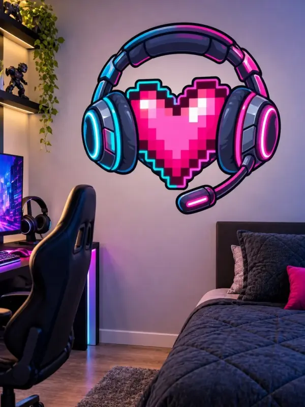 Gamer Heart with Headphones Wall Decal