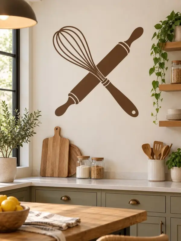 Crossed Whisk and Rolling Pin Kitchen Wall Decal