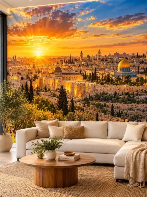 Jerusalem Skyline in Sunset Light Wall Mural