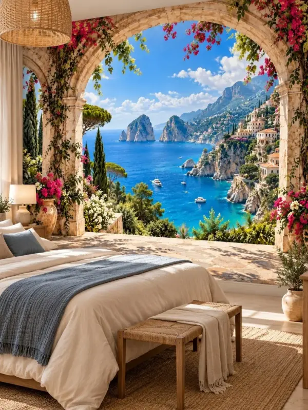 Mediterranean Coast with Flowers Wall Mural