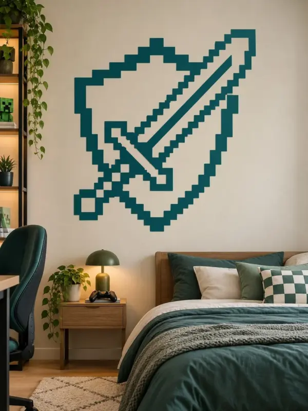 Pixel Sword and Shield Gamer Wall Decal
